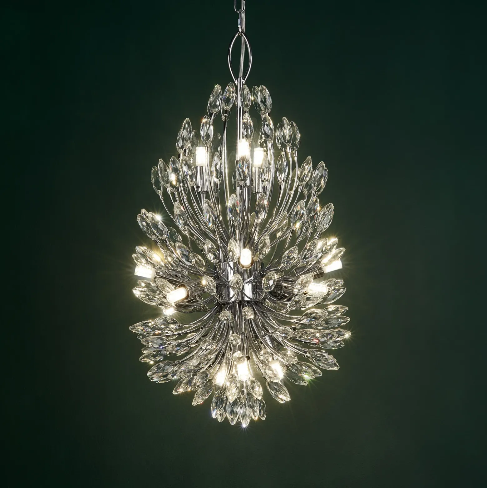 Lámpara colgante Peacock, cromo/claro, cristal, Ø 37 cm, G9