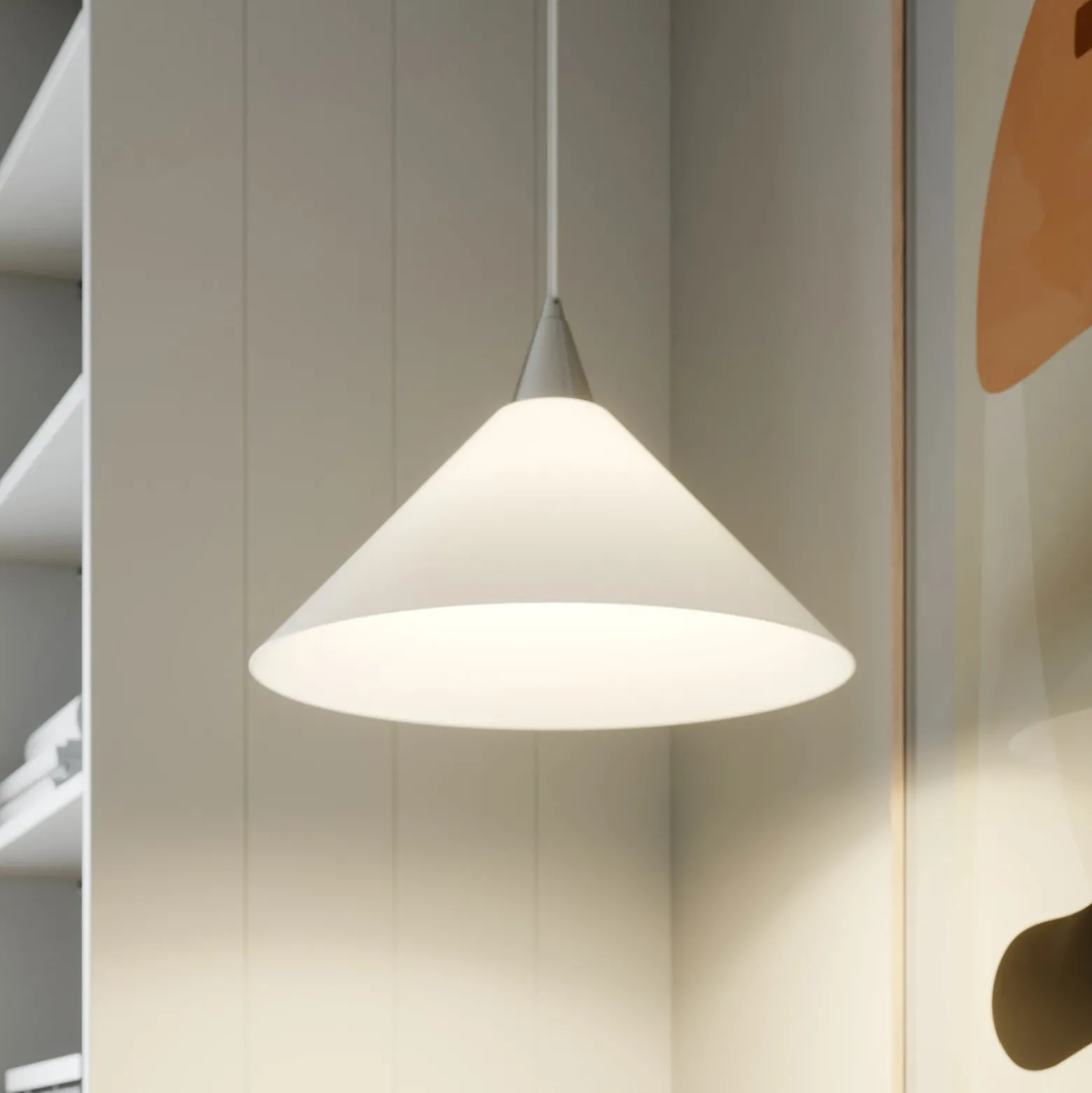 Lámpara colgante Petra de Lindby, blanca, cristal, Ø 40 cm, cono, E27