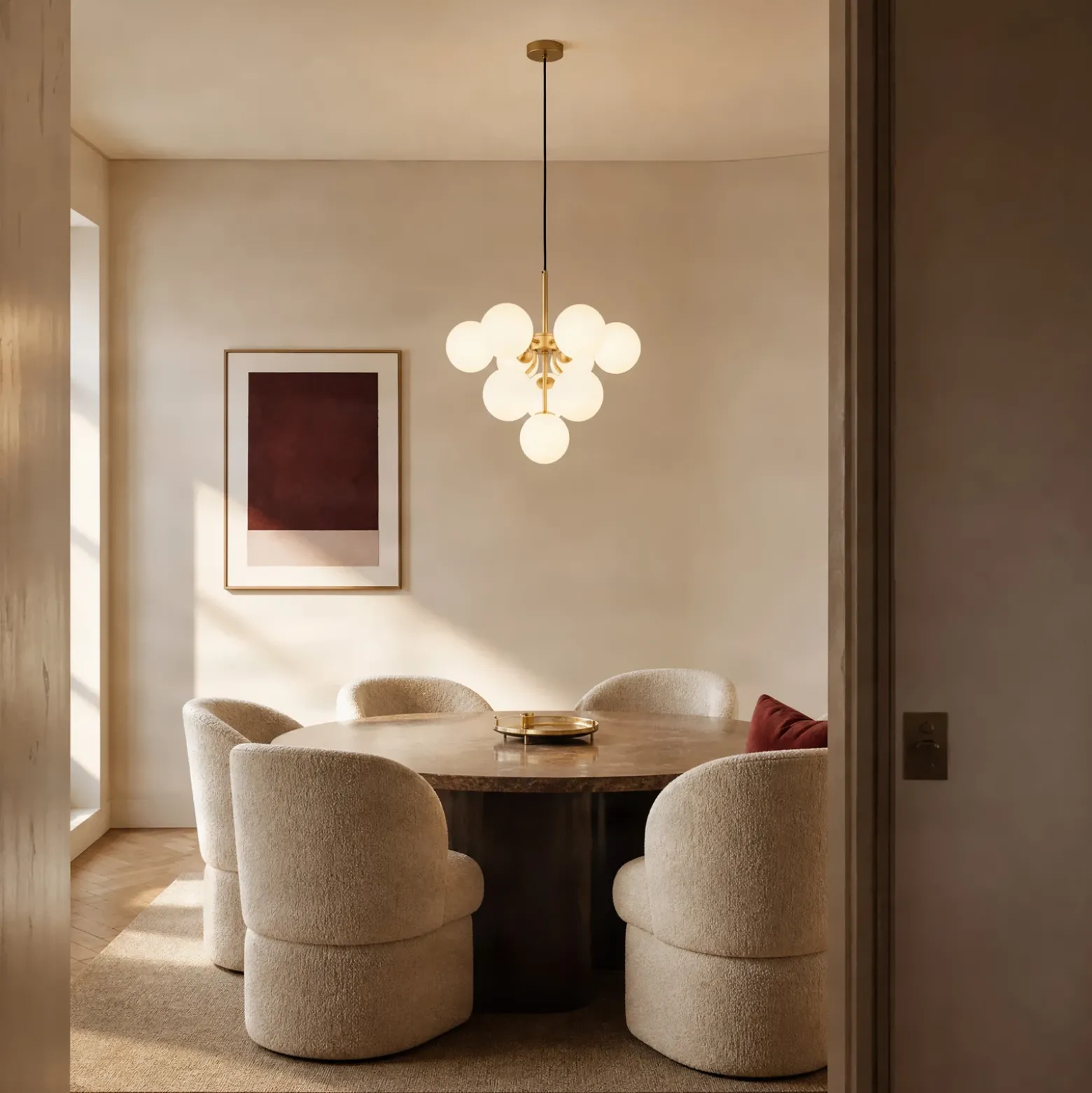 Lámpara colgante Peyton de Lucande, 10 luces, dorado/blanco, cristal