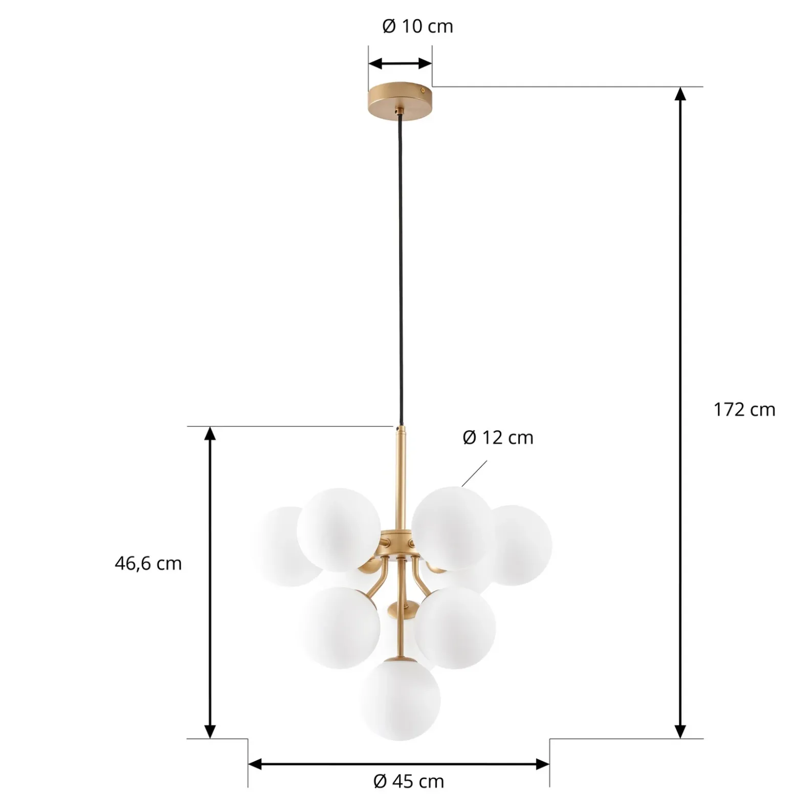 Lámpara colgante Peyton de Lucande, 10 luces, dorado/blanco, cristal