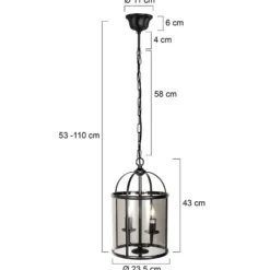 Lámpara colgante Pimpernel, Ø 23 cm, negro, cristal gris humo