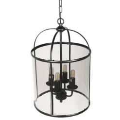 Lámpara colgante Pimpernel, Ø 32 cm, negro, cristal gris humo