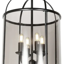 Lámpara colgante Pimpernel, Ø 32 cm, negro, cristal gris humo