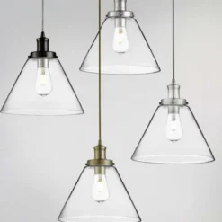 Lámpara colgante pirámide, negra/clara, cristal, Ø 29 cm, E27
