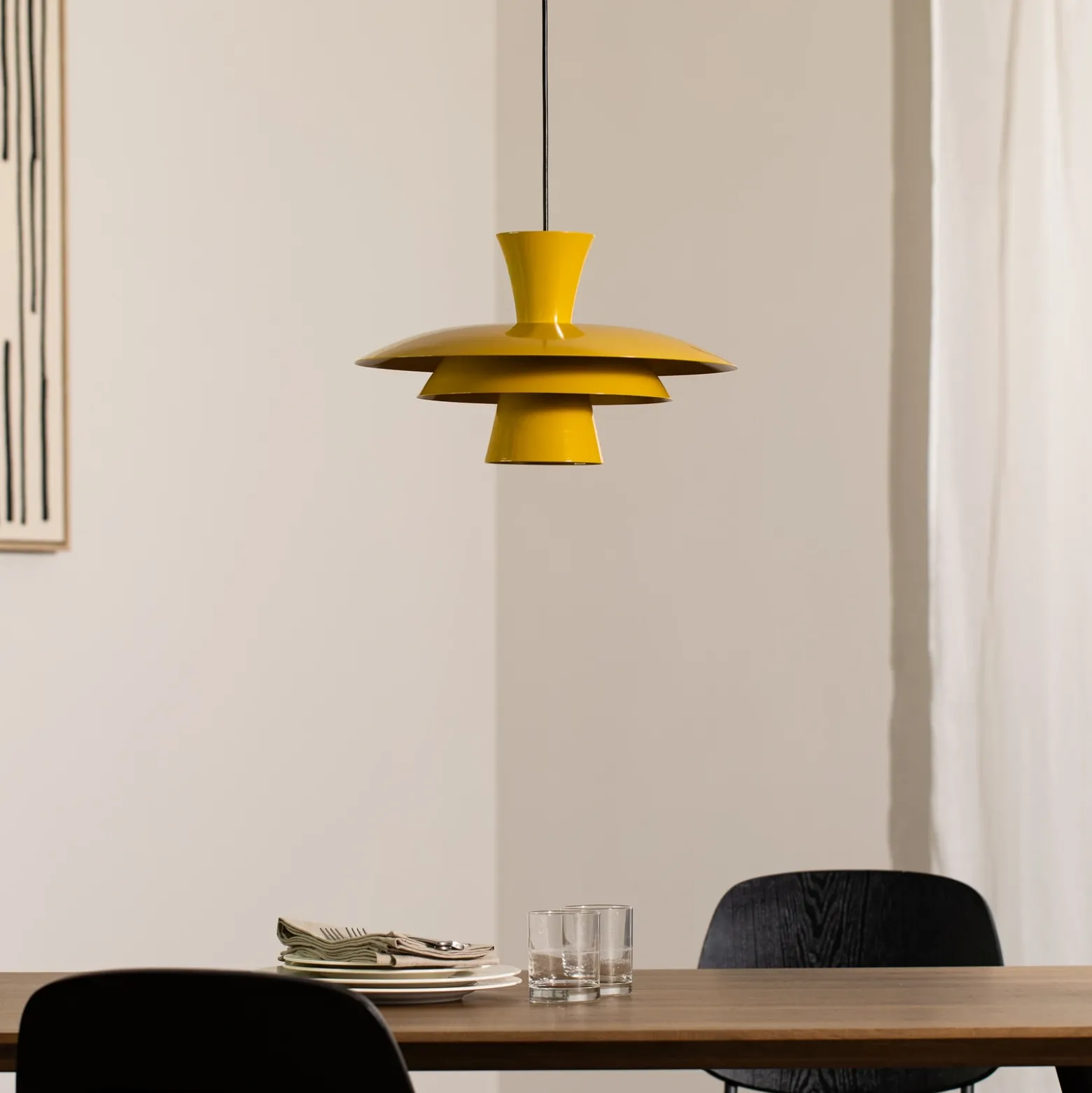 Lámpara colgante Plato, amarillo mostaza, metal, Ø 38 cm, E27