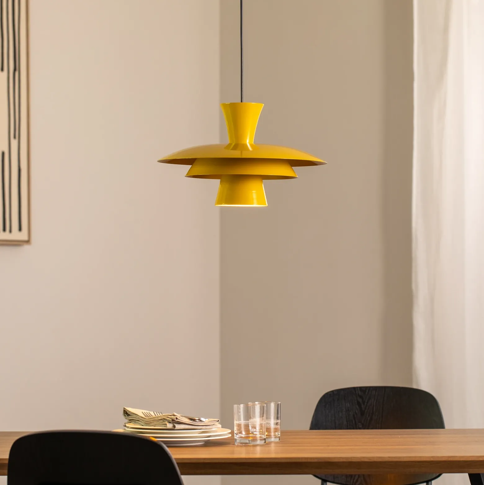 Lámpara colgante Plato, amarillo mostaza, metal, Ø 38 cm, E27