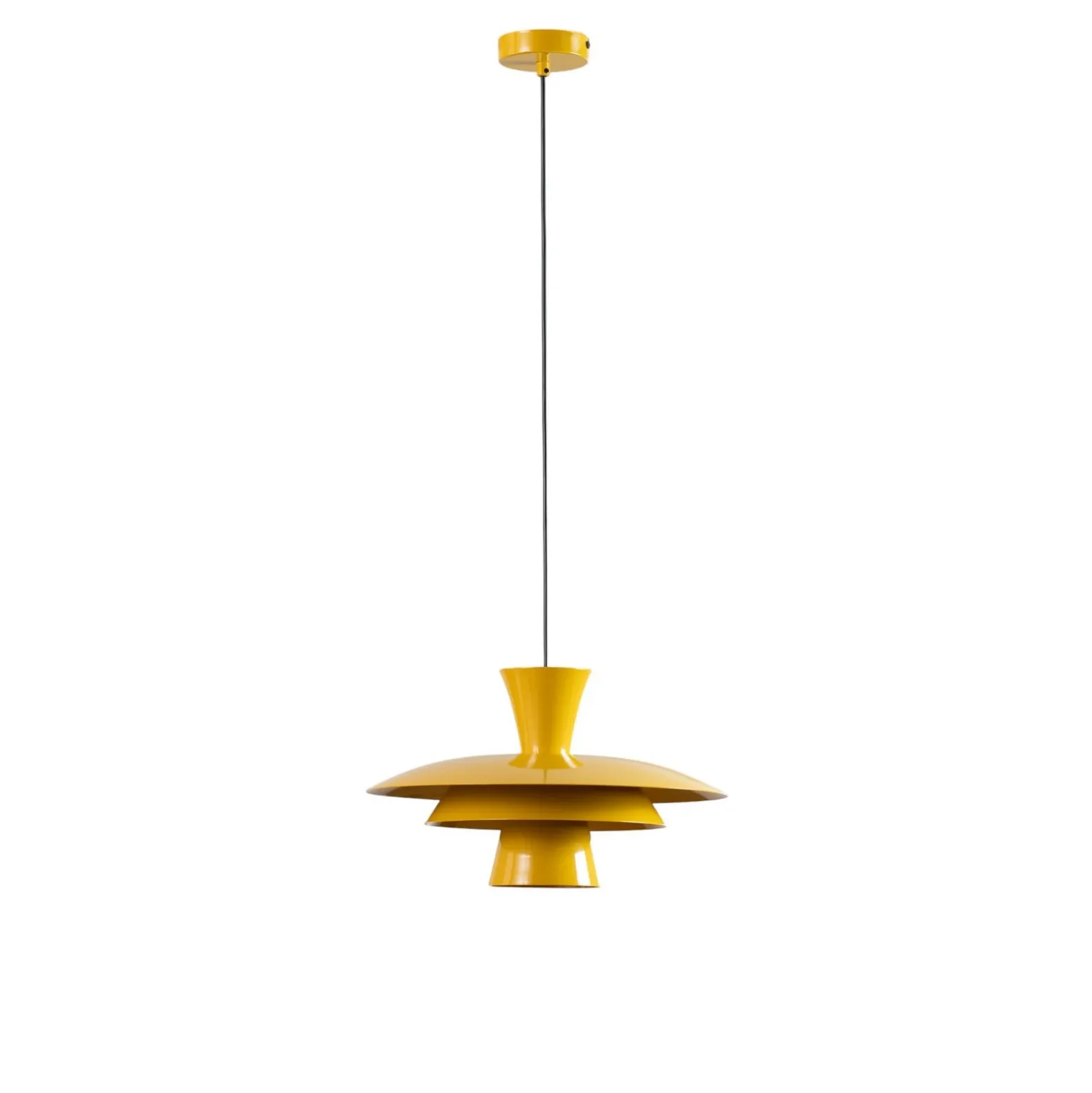 Lámpara colgante Plato, amarillo mostaza, metal, Ø 38 cm, E27