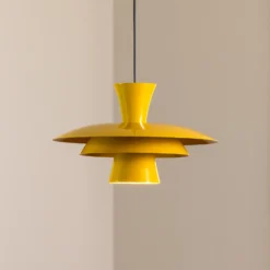Lámpara colgante Plato, amarillo mostaza, metal, Ø 38 cm, E27