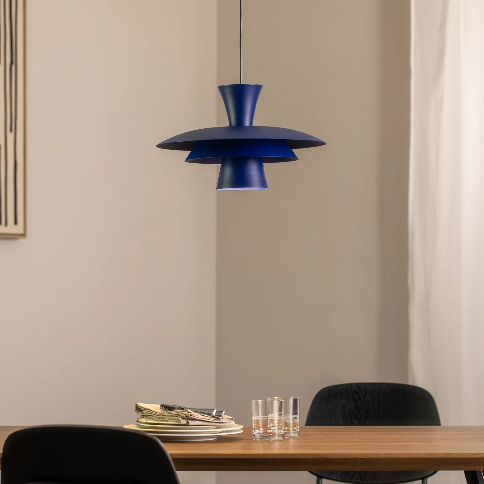 Lámpara colgante Plato, azul oscuro, metal, Ø 38 cm, E27