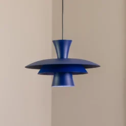 Lámpara colgante Plato, azul oscuro, metal, Ø 38 cm, E27