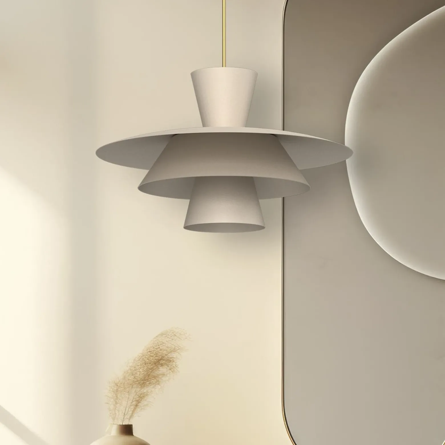 Lámpara colgante Plato, beige, metal, Ø 38 cm, E27
