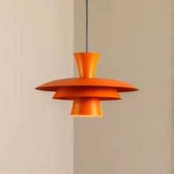 Lámpara colgante Plato, naranja, metal, Ø 38 cm, E27