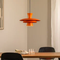 Lámpara colgante Plato, naranja, metal, Ø 38 cm, E27