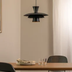 Lámpara colgante Plato, negro, metal, Ø 38 cm, E27
