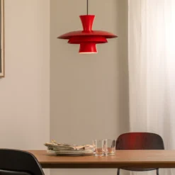 Lámpara colgante Plato, roja, metal, Ø 38 cm, E27