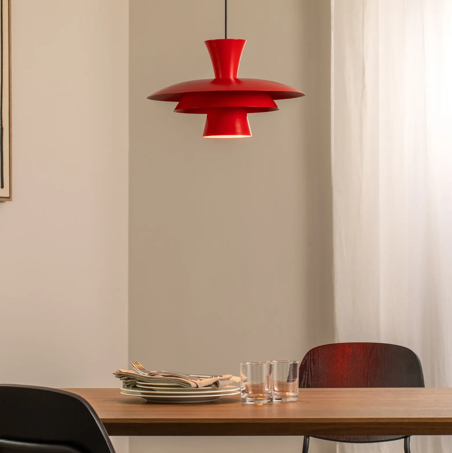 Lámpara colgante Plato, roja, metal, Ø 38 cm, E27