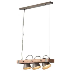 Lámpara colgante Plow, 3 luces negro/madera oscuro