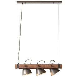 Lámpara colgante Plow, 3 luces negro/madera oscuro