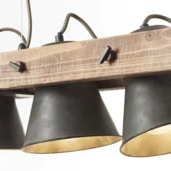 Lámpara colgante Plow, 3 luces negro/madera oscuro
