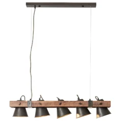 Lámpara colgante Plow, 5 luces negro/madera oscuro
