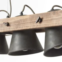 Lámpara colgante Plow, 5 luces negro/madera oscuro
