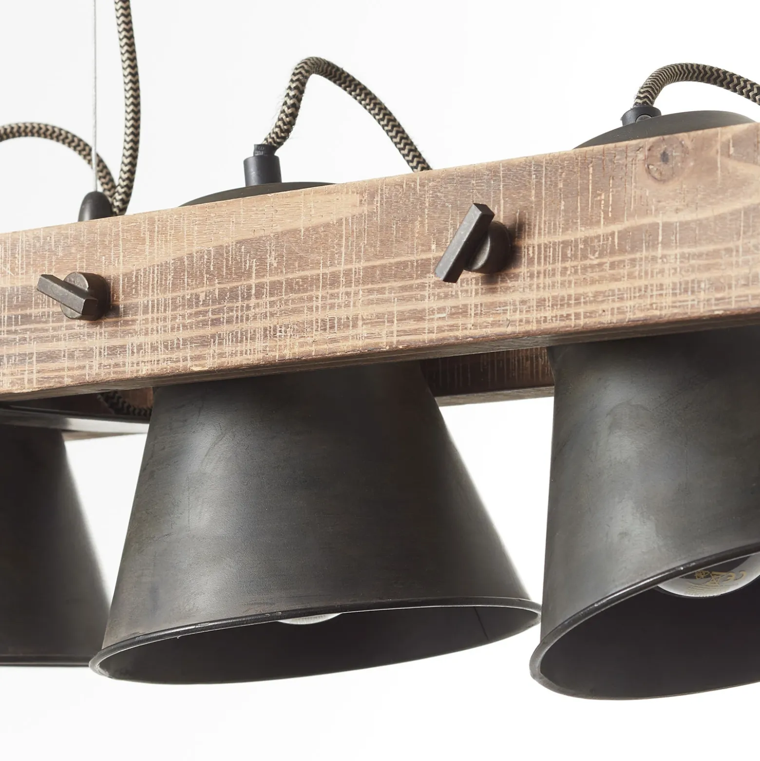 Lámpara colgante Plow, 5 luces negro/madera oscuro