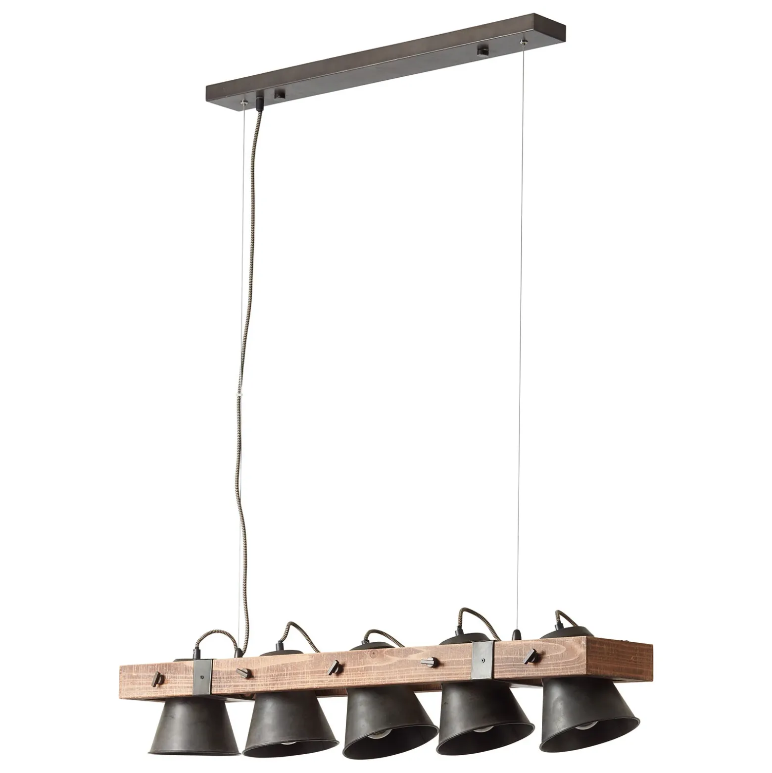 Lámpara colgante Plow, 5 luces negro/madera oscuro