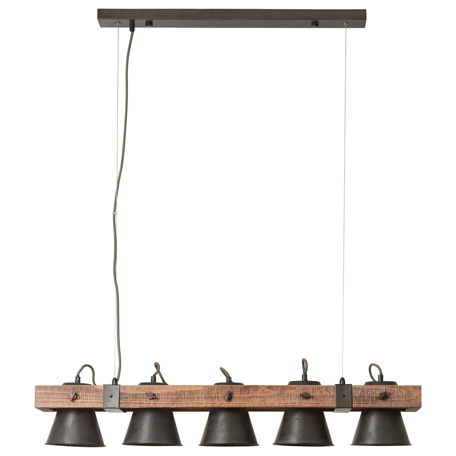 Lámpara colgante Plow, 5 luces negro/madera oscuro