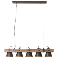 Lámpara colgante Plow, 5 luces negro/madera oscuro