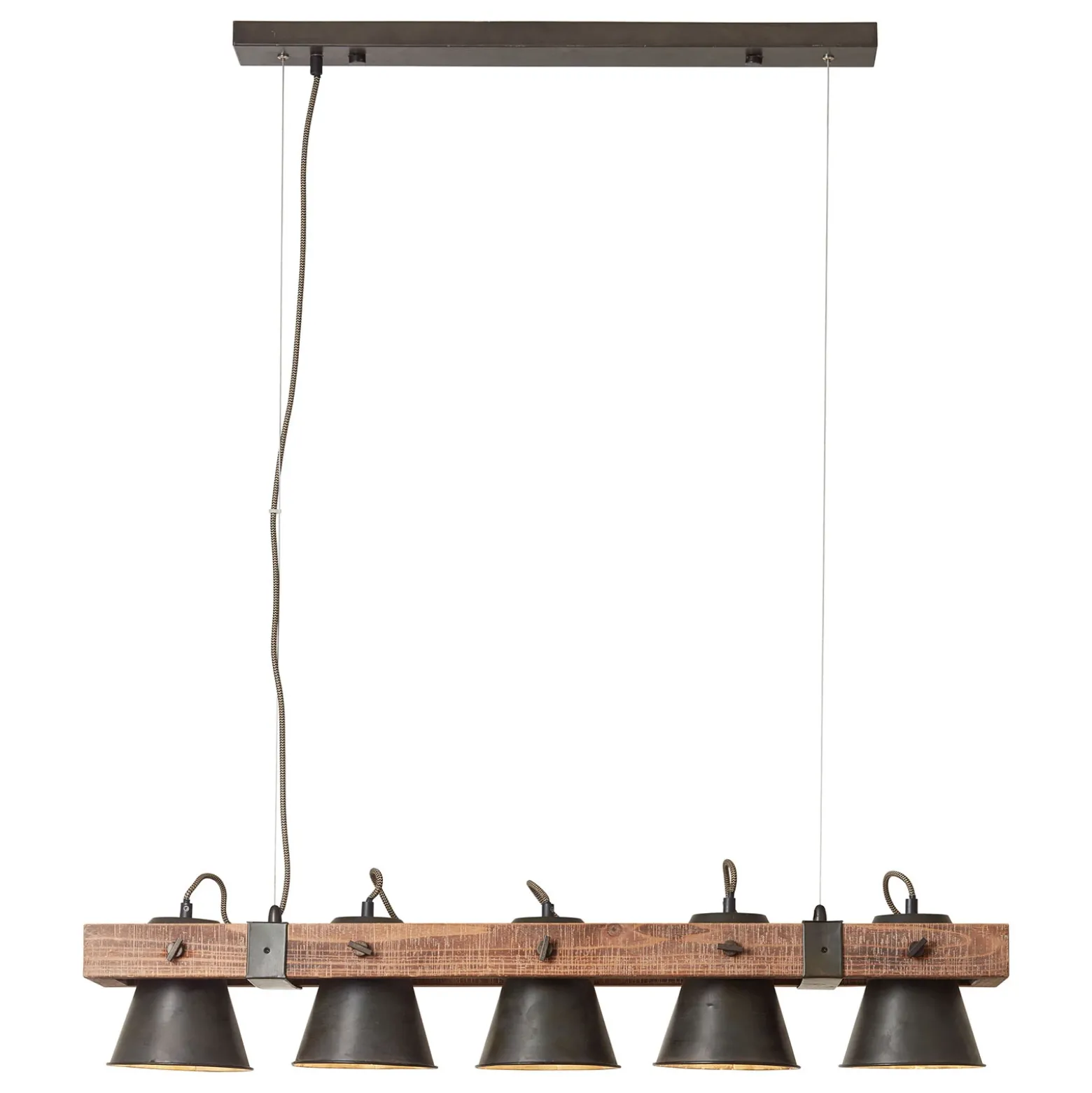 Lámpara colgante Plow, 5 luces negro/madera oscuro