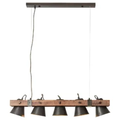 Lámpara colgante Plow, 5 luces negro/madera oscuro