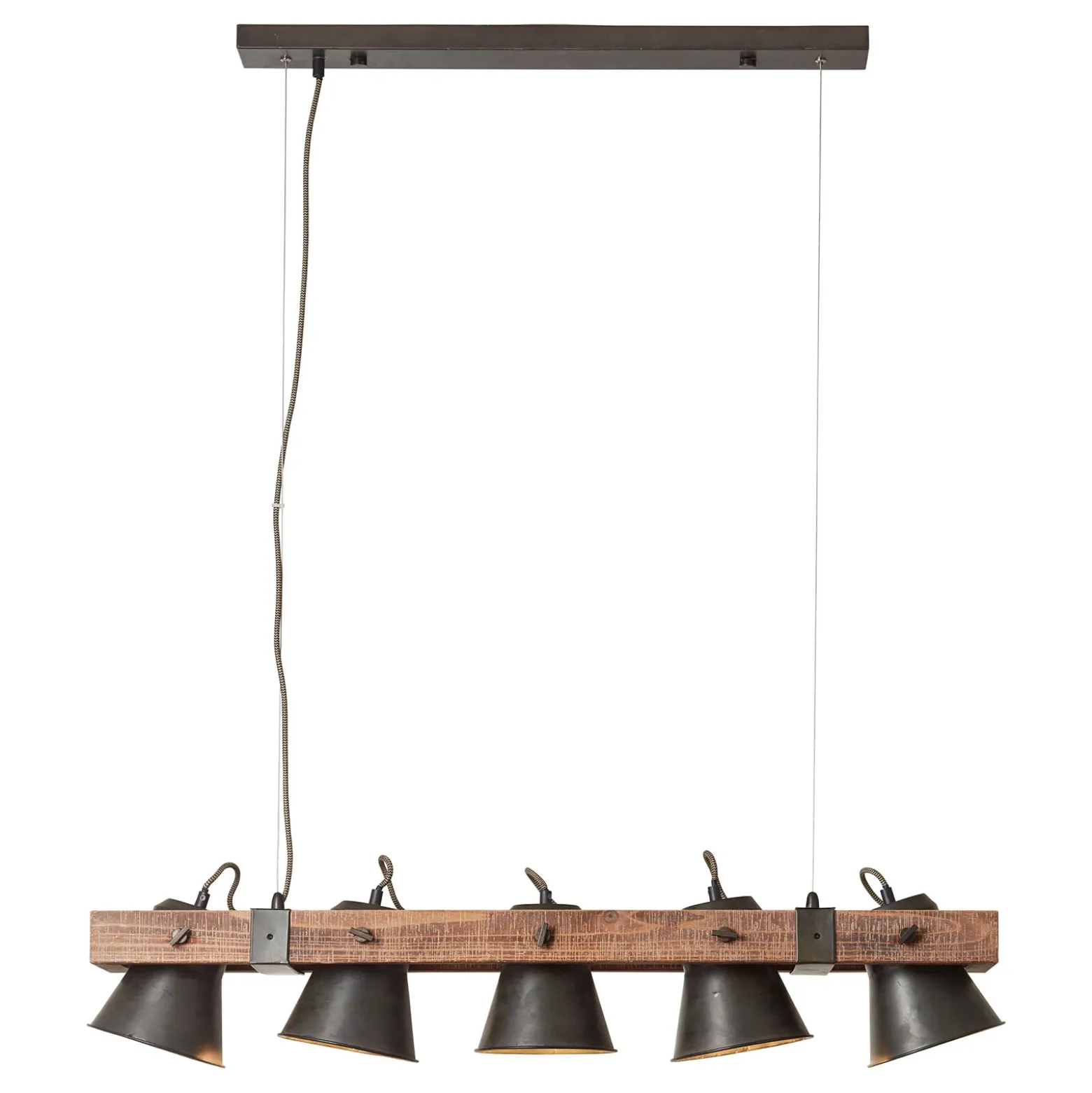 Lámpara colgante Plow, 5 luces negro/madera oscuro