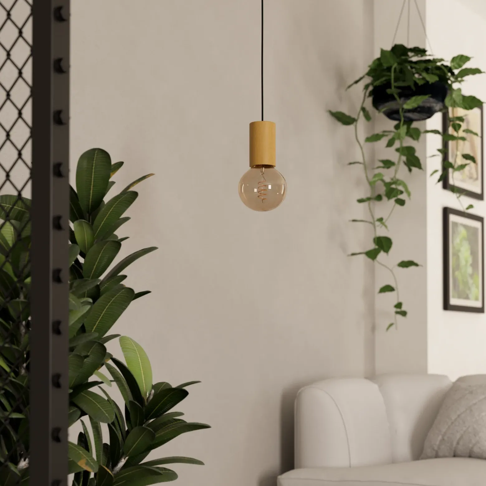 Lámpara colgante Pozueta 1, 1 luz, negro/marrón