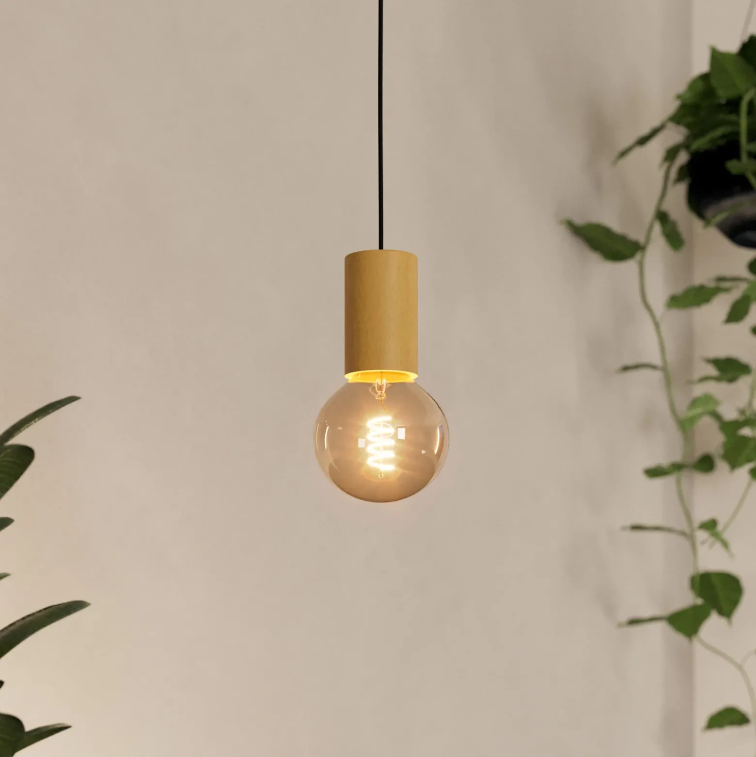 Lámpara colgante Pozueta 1, 1 luz, negro/marrón