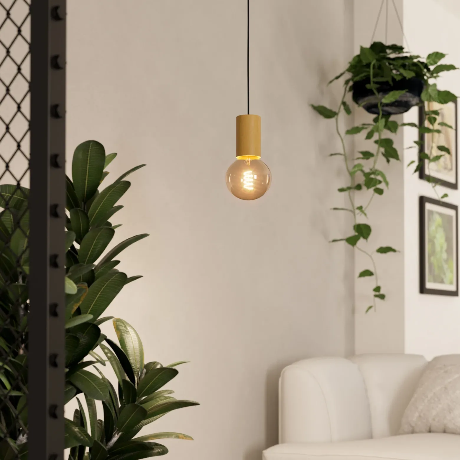 Lámpara colgante Pozueta 1, 1 luz, negro/marrón
