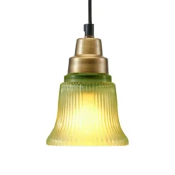 Lámpara colgante PR Home Emmi, verde/latón, cristal, enchufe, E27