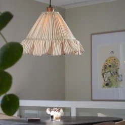lámpara colgante PR Home Estrid, beige, tela, Ø 40 cm, E27