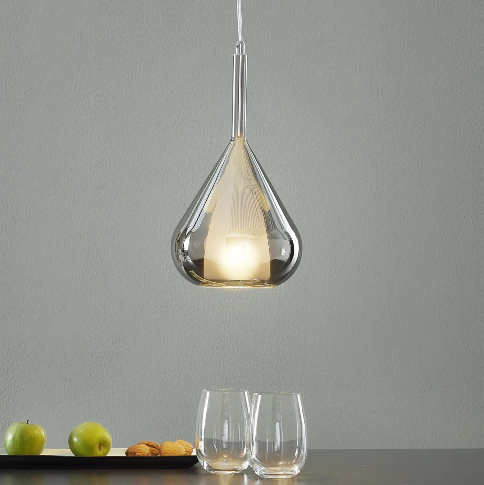 Lámpara colgante púrpura, gris humo, 1 luz, cristal