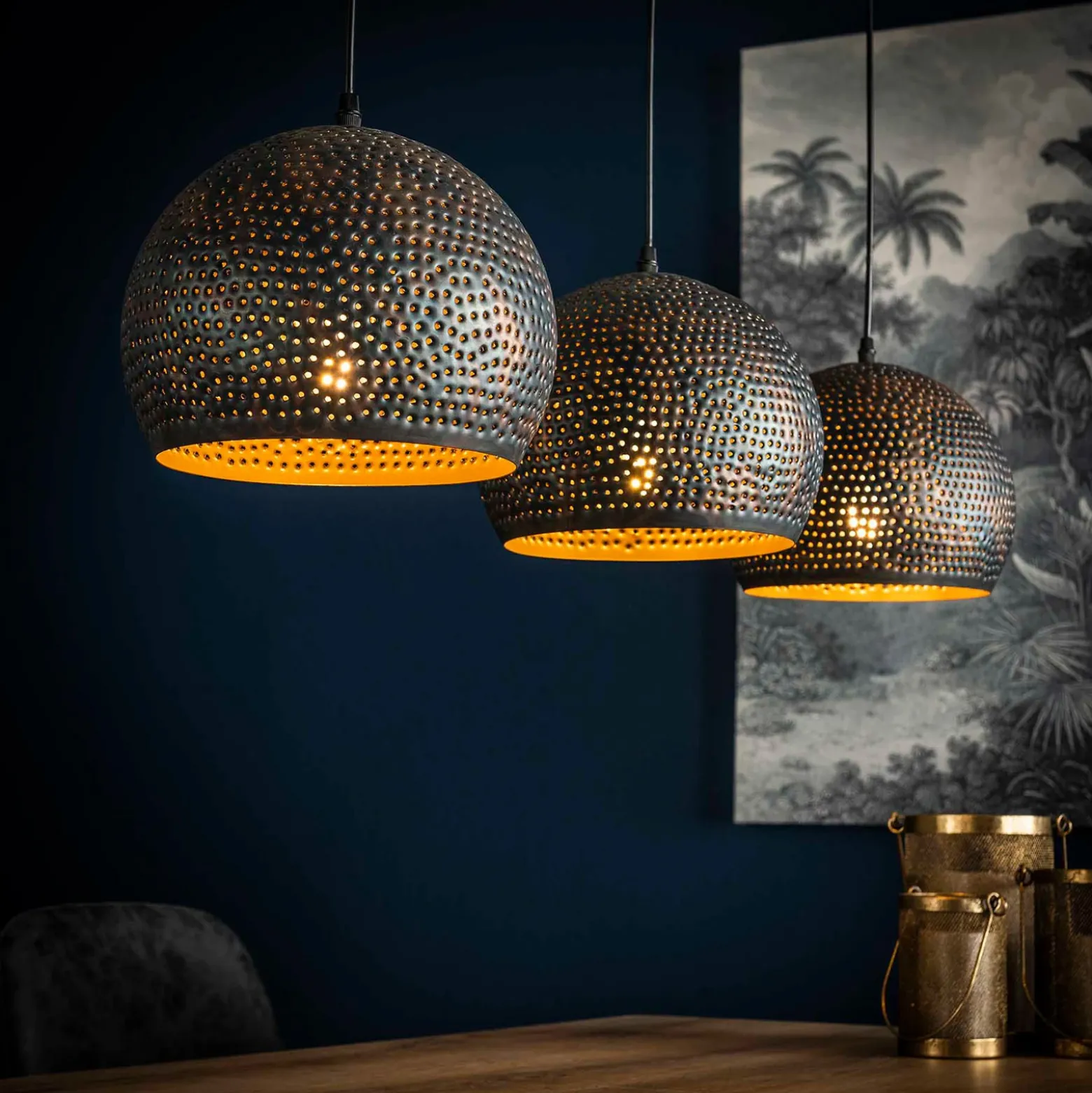 Lámpara colgante Punchray esférica de 3 luces