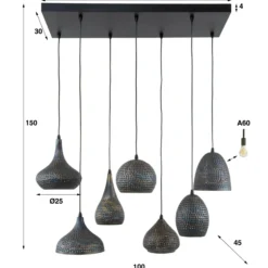 Lámpara colgante Punchray, 7 luces, mezcla formas