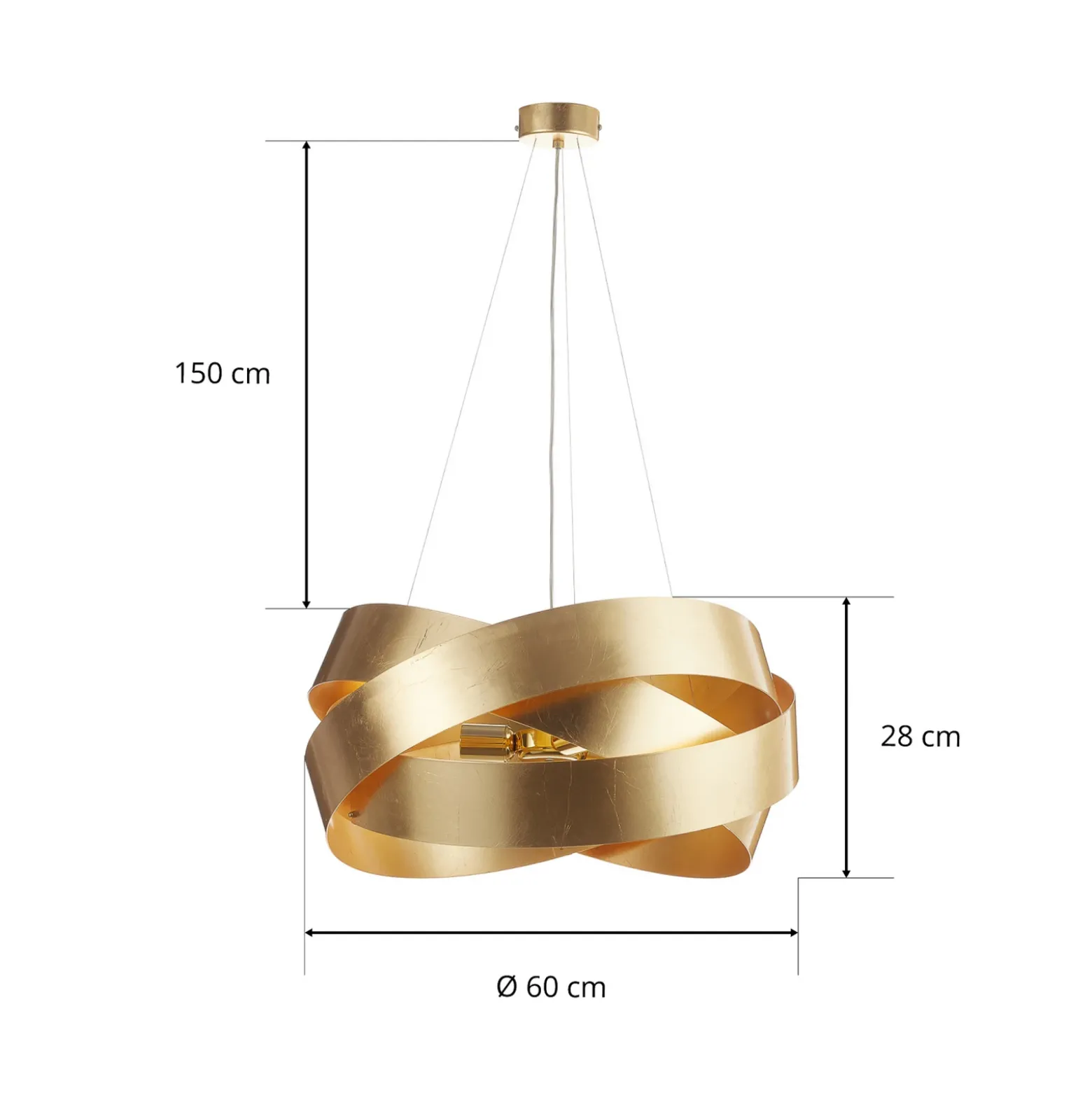 Lámpara colgante Pura con pan de oro, 60cm, 3x E27