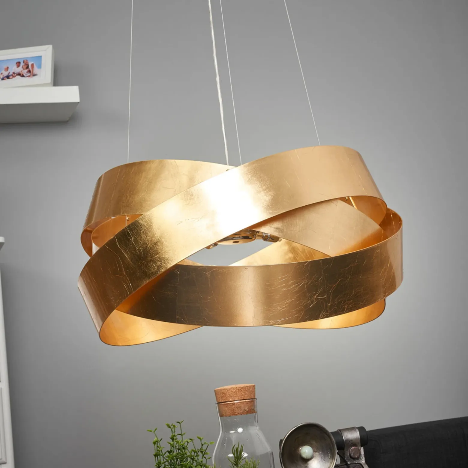 Lámpara colgante Pura con pan de oro, 60 cm, 8x G9