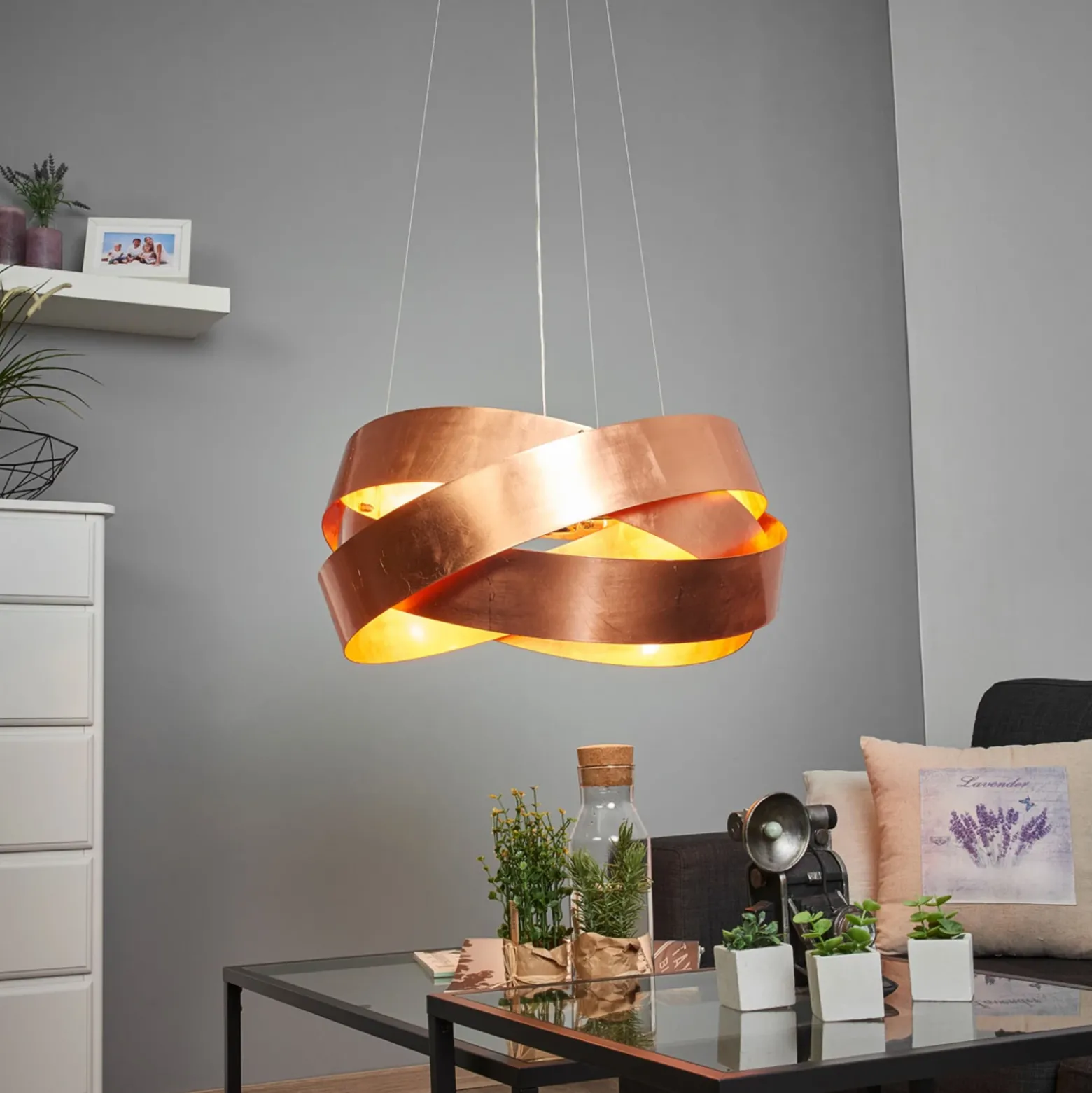 Lámpara colgante Pura en cobre, 60cm, 8x G9