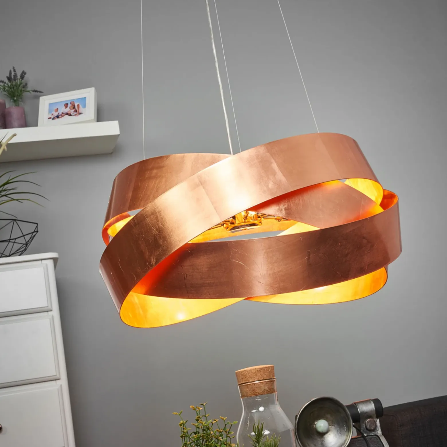 Lámpara colgante Pura en cobre, 60cm, 8x G9