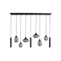 Lámpara colgante Reflexion, metal, cristal, 9 luces, negro