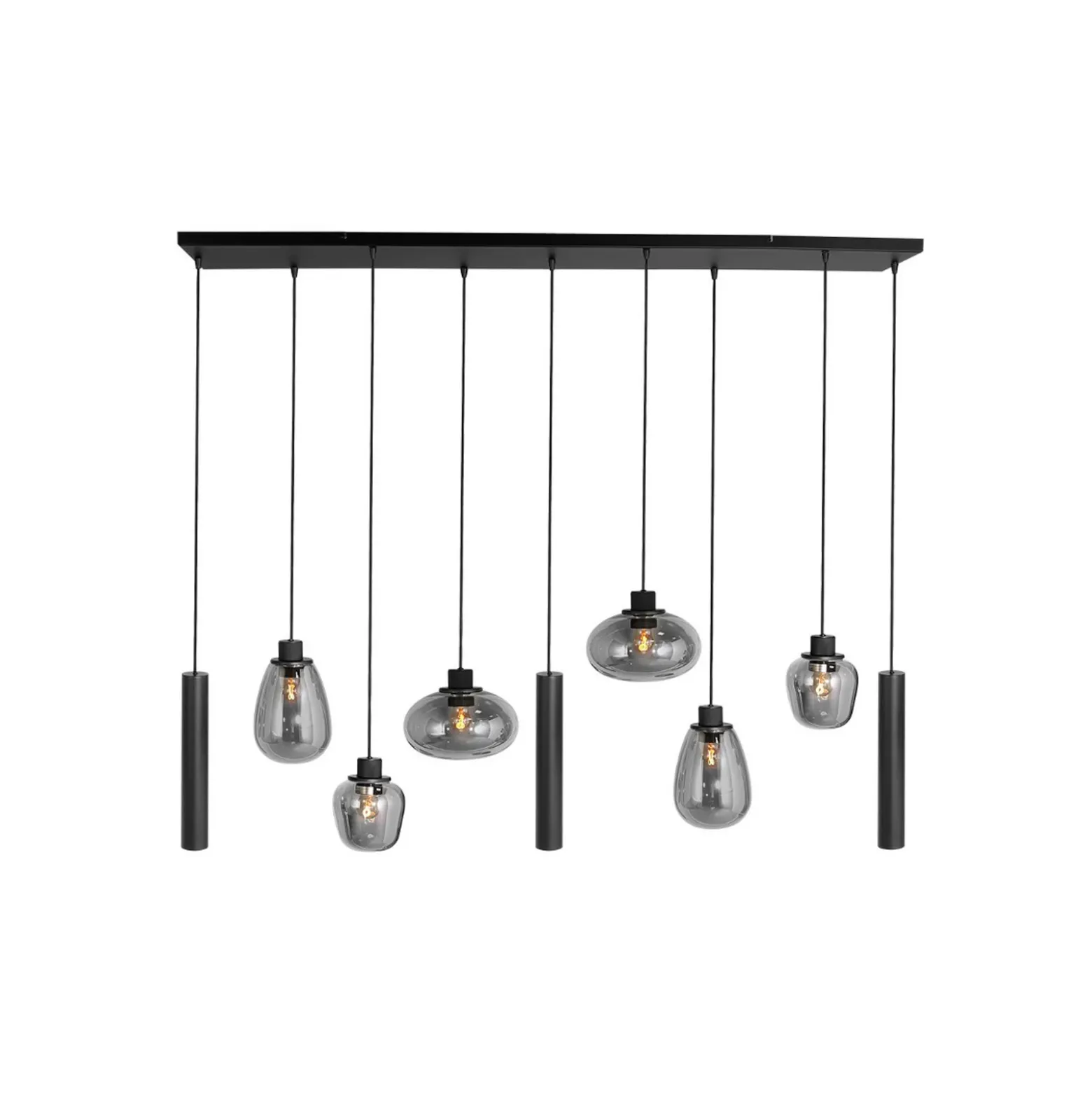 Lámpara colgante Reflexion, metal, cristal, 9 luces, negro