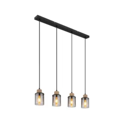 Lámpara colgante Reid, 4 luces, negro/humo