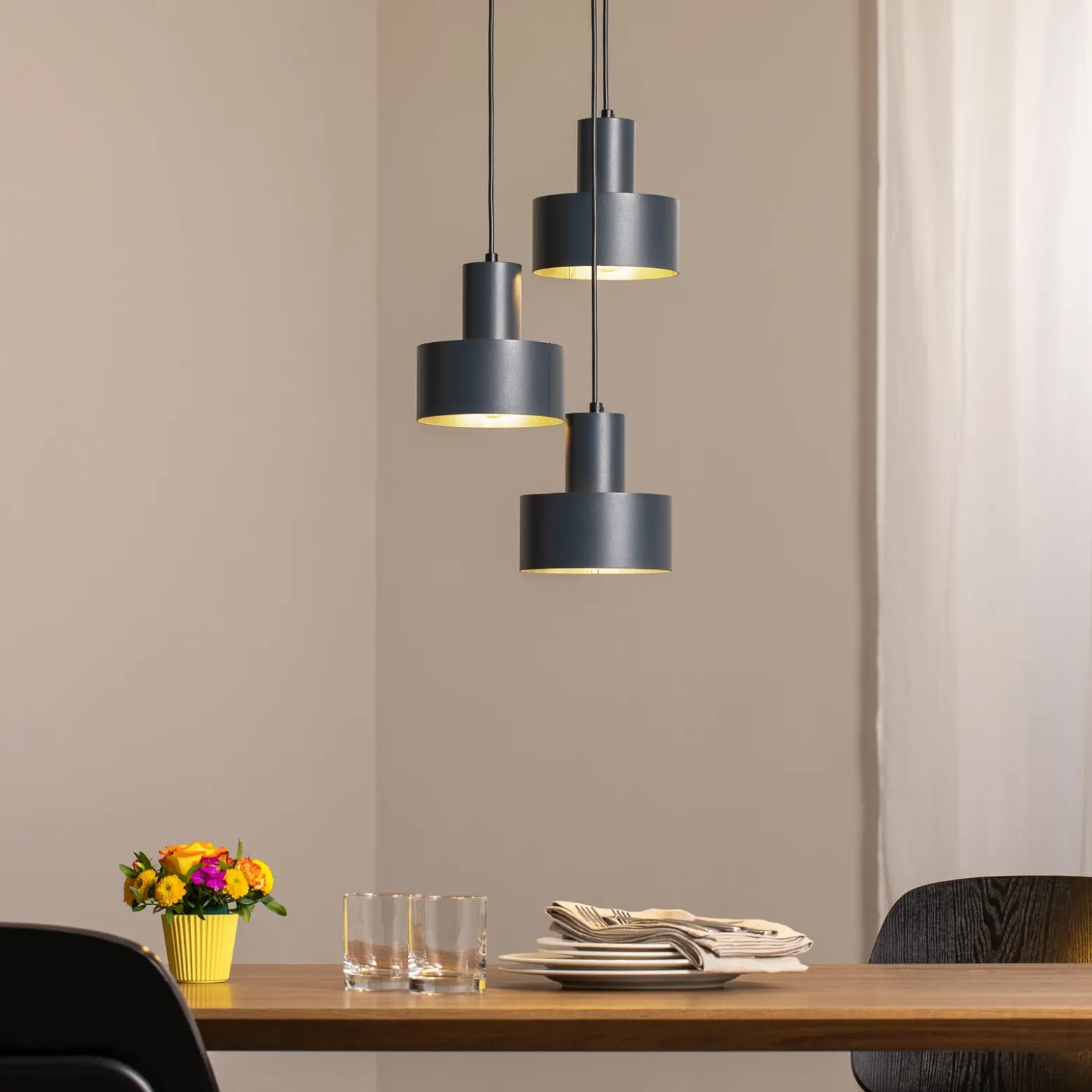 Lámpara colgante Rif 3, antracita, redonda, 3 luces, Ø 33 cm