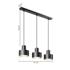 Lámpara colgante Rif, lineal, 3 luces, negro