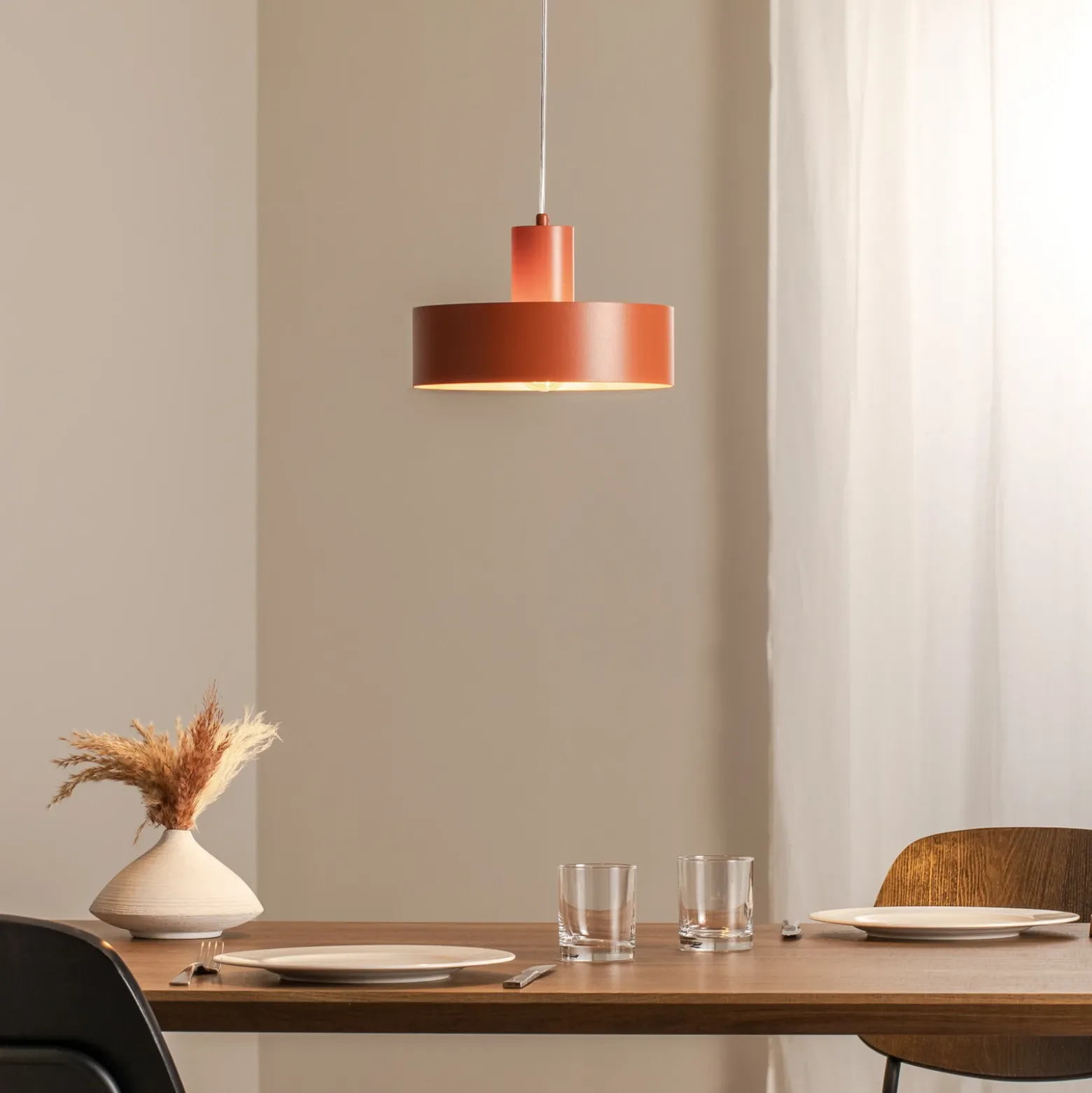 Lámpara colgante Rif M, rojo teja, 1 luz, Ø 25 cm, acero